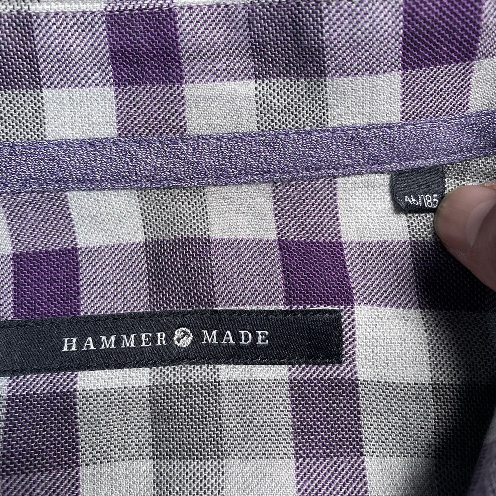 Hammer Made Shirt 18.5 46 Mens L/S Button Up Purple Gingham Check Preppy - Picture 7 of 9